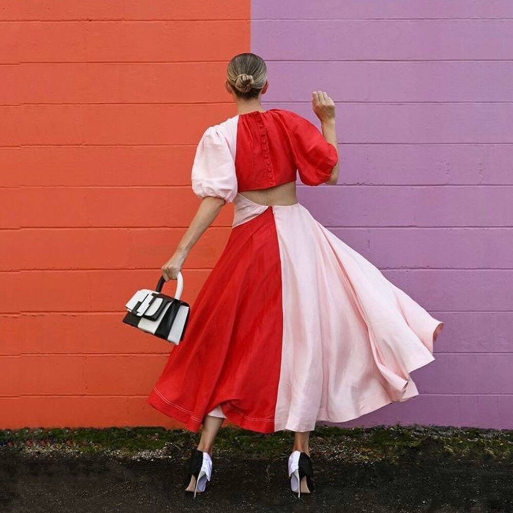Aje Impermanence Entwined Midi Dress Pink Red Silk Puff Sleeve Party Size XXS - Picture 2 of 16